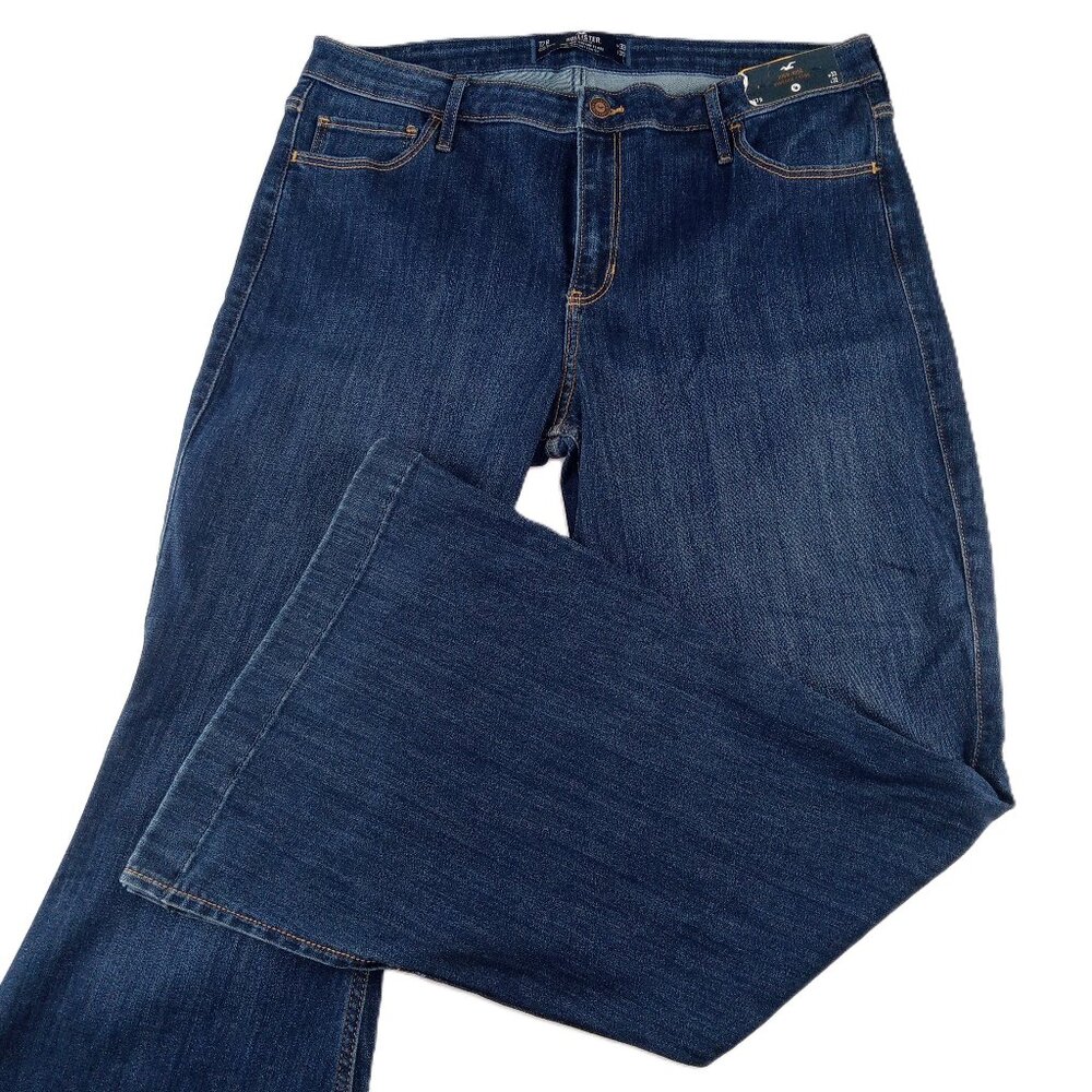 Hollister Women's High Rise Vintage Flare Leg Jean Size 17R Dark Wash Split Hems